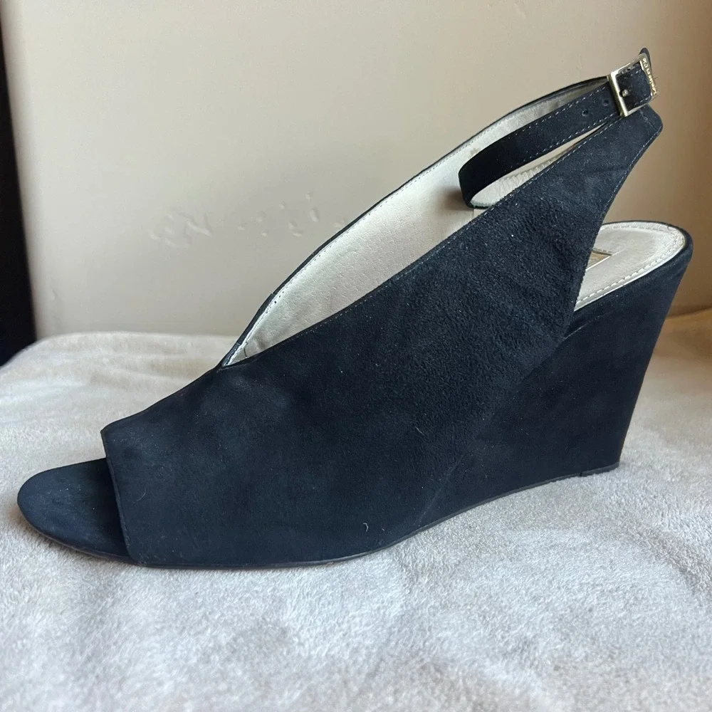 Louise et Cie Lo-Piarissa Women 8.5 EU 39 Black Suede Slingback Wedge‎ Heel Chic
